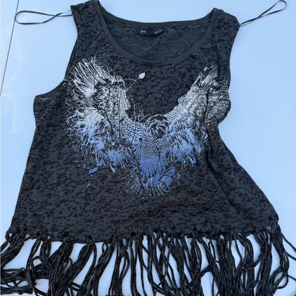 Rock & Republic Tops - Rock & Republic Black and Gray Graphic Fringe Tank Top